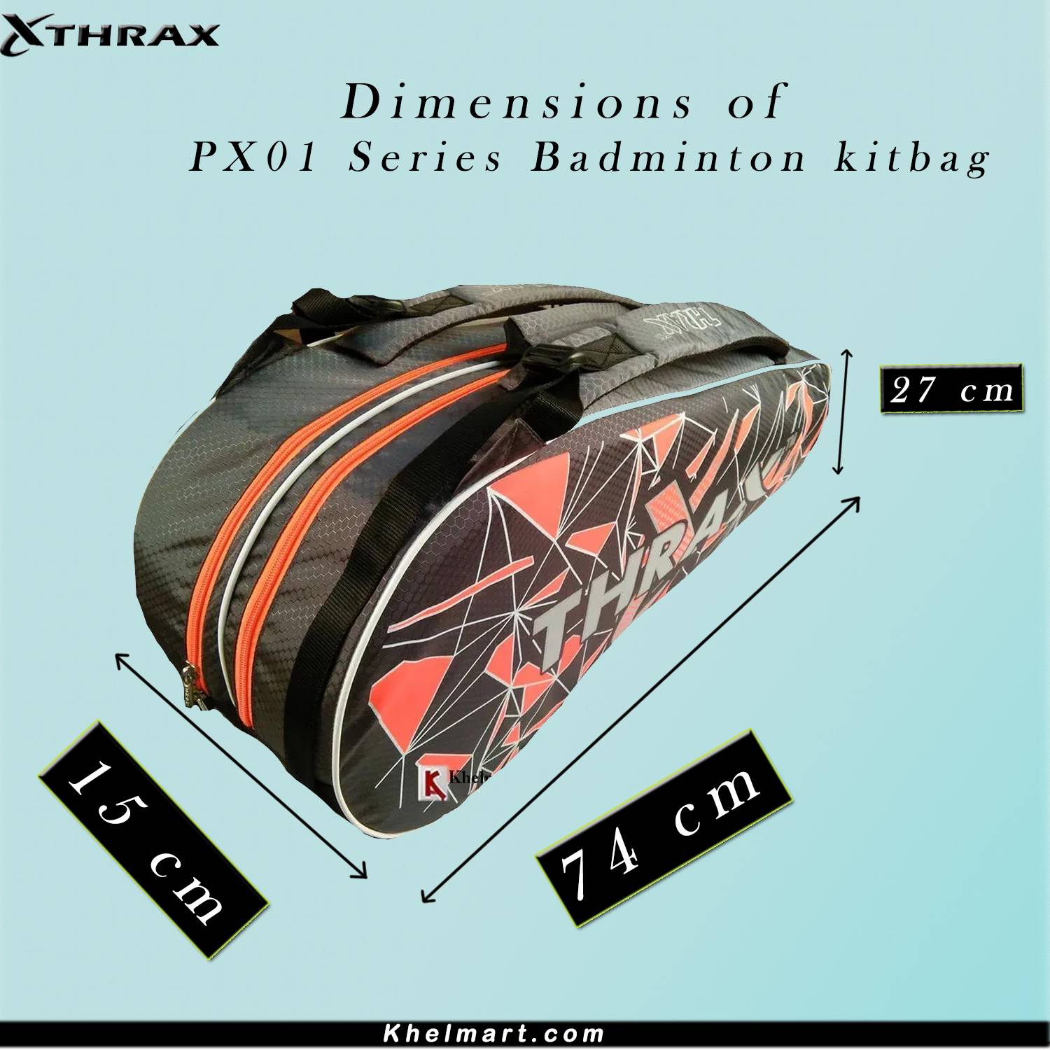 Thrax PX01 Badminton Kit Bag Grey And Orange