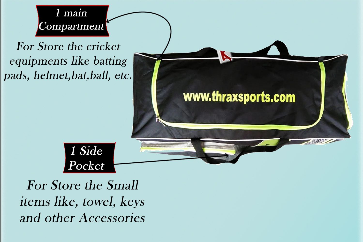 Thrax Proto 11 3 Wheel Big Cricket Kit Bag Black And Lime