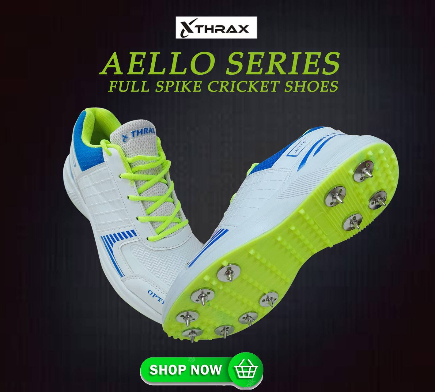 Thrax Aello Series Spike Cricket Shoes White Lime Camo