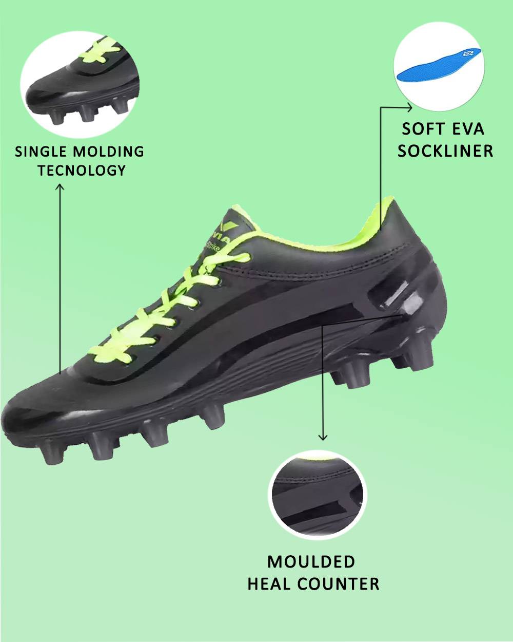 Nivia Airstrike Football Stud Shoes Black Green