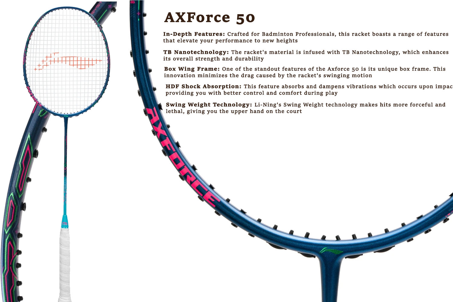 LI ning Axforce 50 badminton racket details