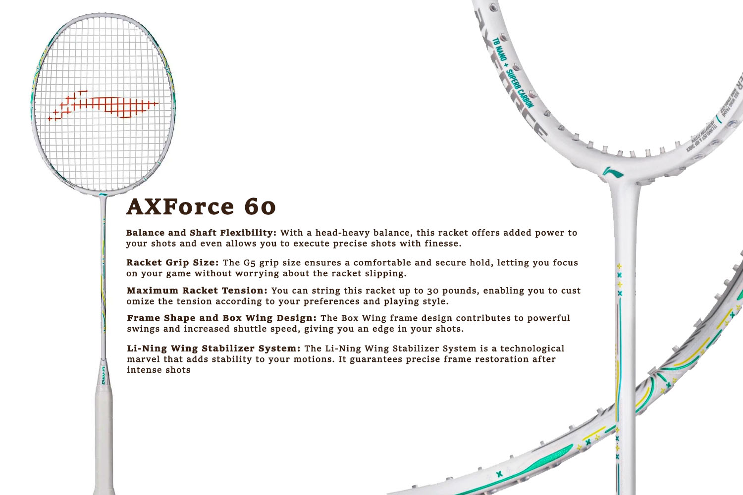 LI ning Axforce 60 badminton racket details