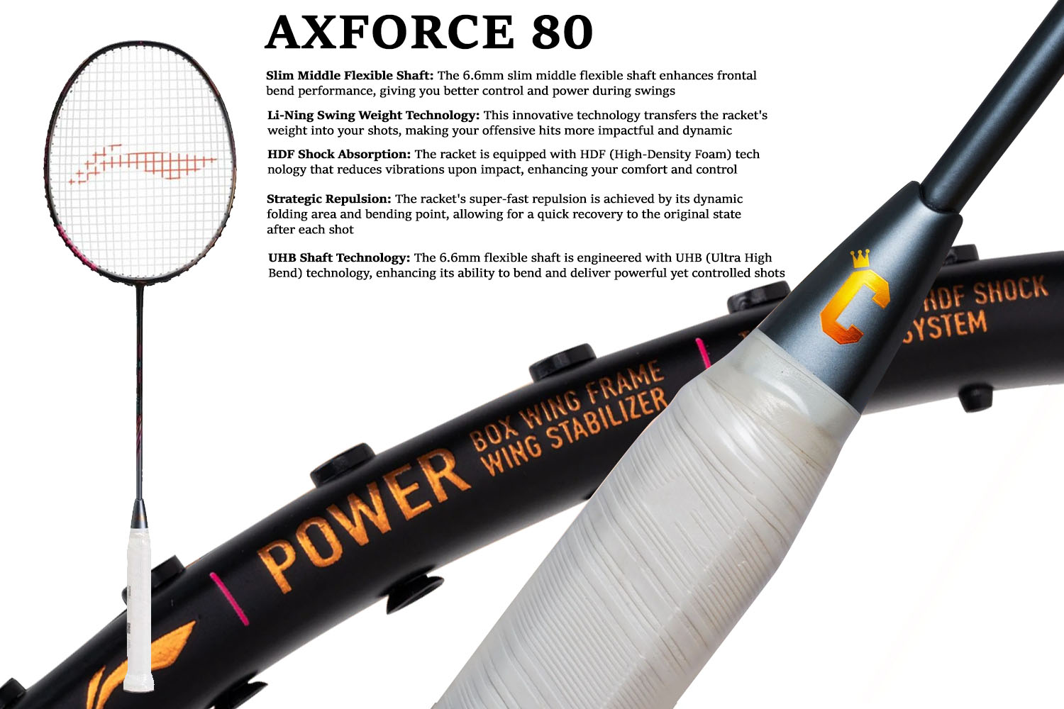 LI ning Axforce 80 badminton racket details