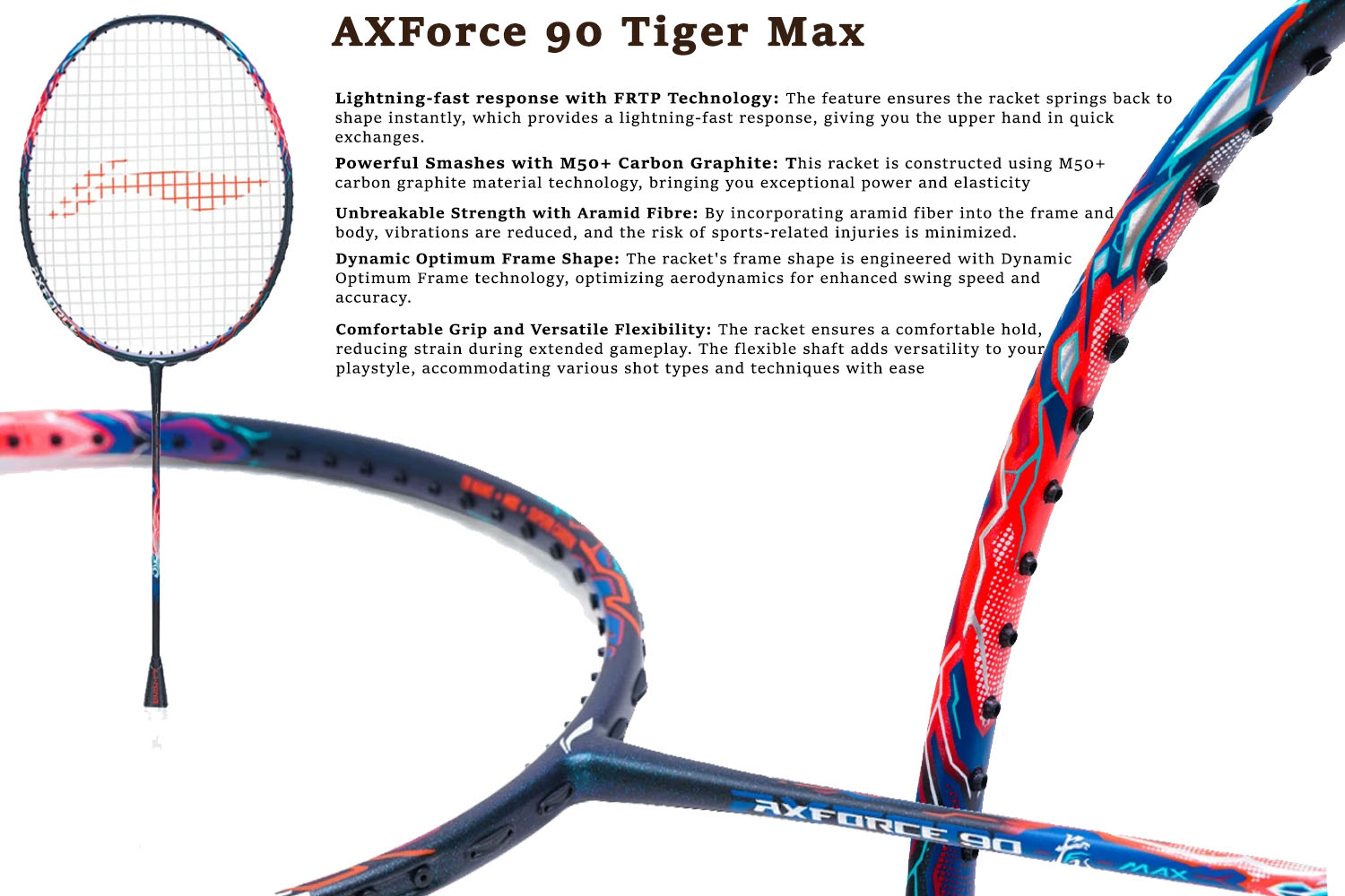 LI ning Axforce 90 tiger max badminton racket details