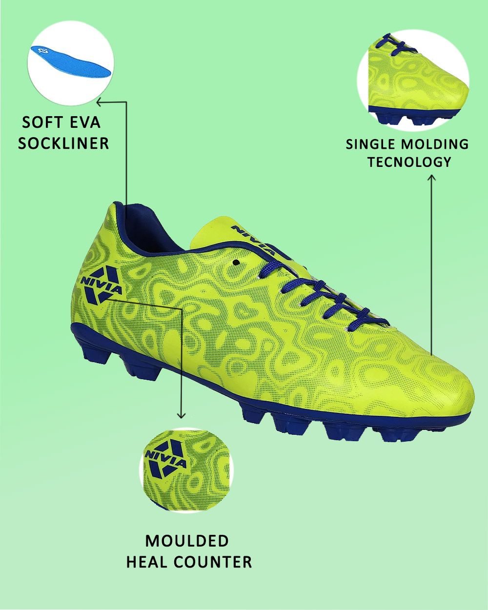 Nivia Carbonite 5.0 Football Stud Shoes Sulphur Green