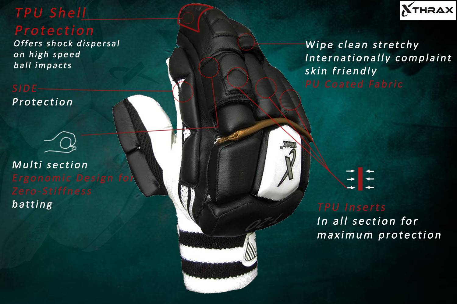 Thrax T 20 IPL Edition Cricket Batting Gloves Black