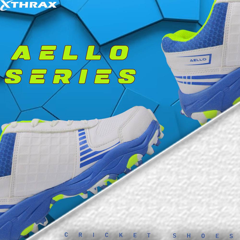 Thrax Aello Series Stud Cricket Shoes White Lime Camo