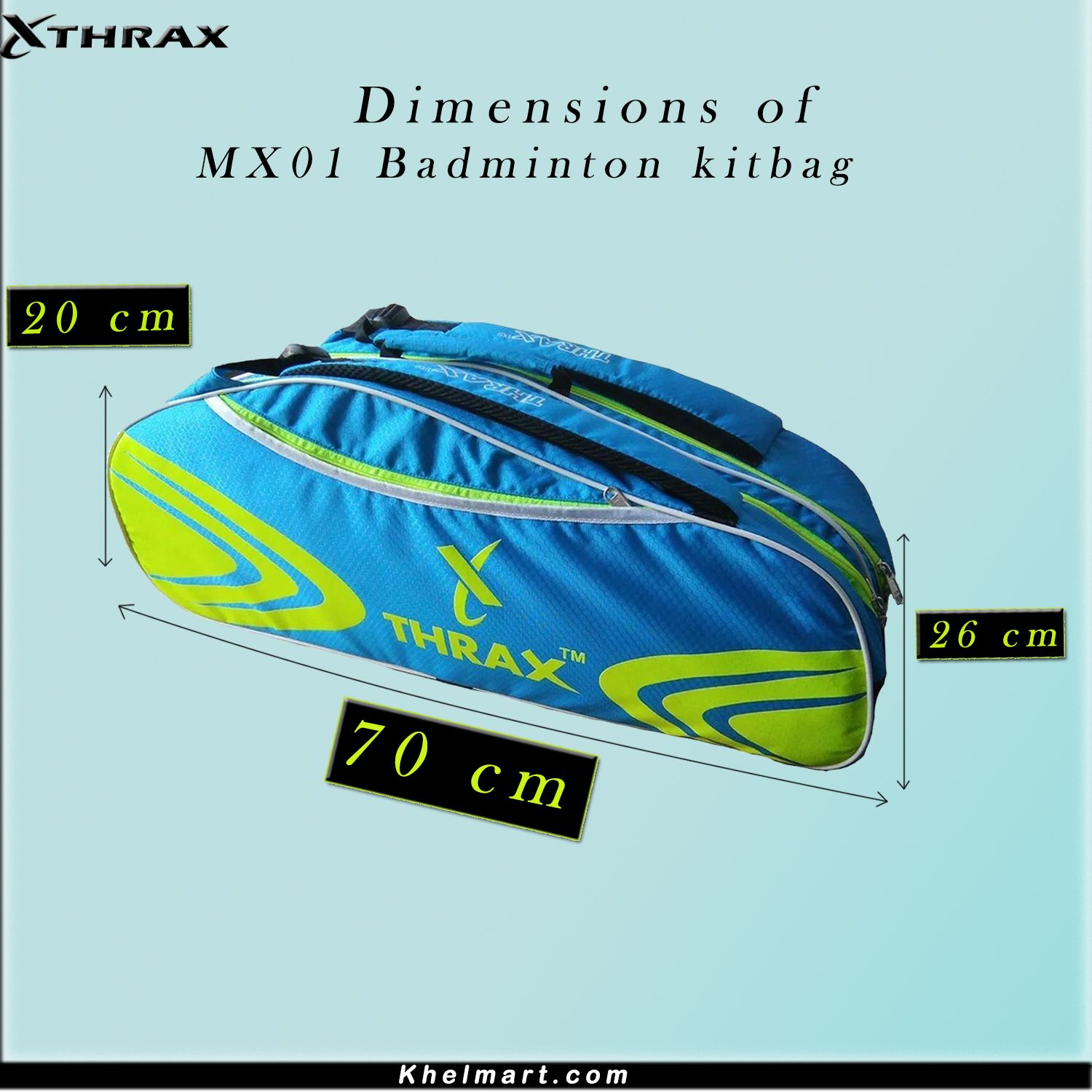 Thrax MX 01 Badminton Kit Bag Sky Blue And Lime