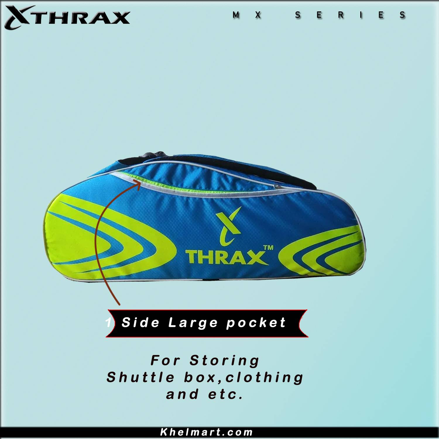 Thrax MX 01 Badminton Kit Bag Sky Blue And Lime