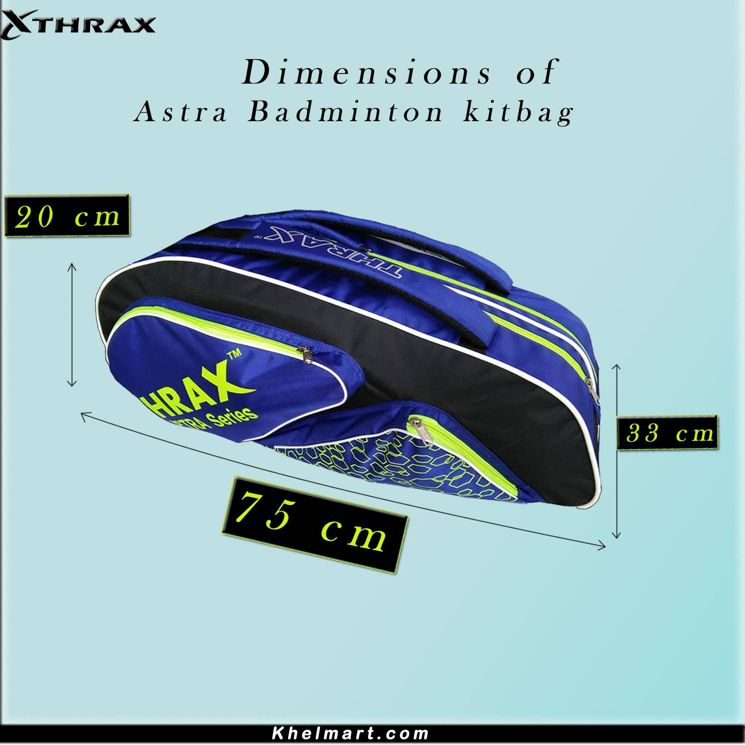 Thrax Astra Series Badminton Kit Bag Black Blue And Lime