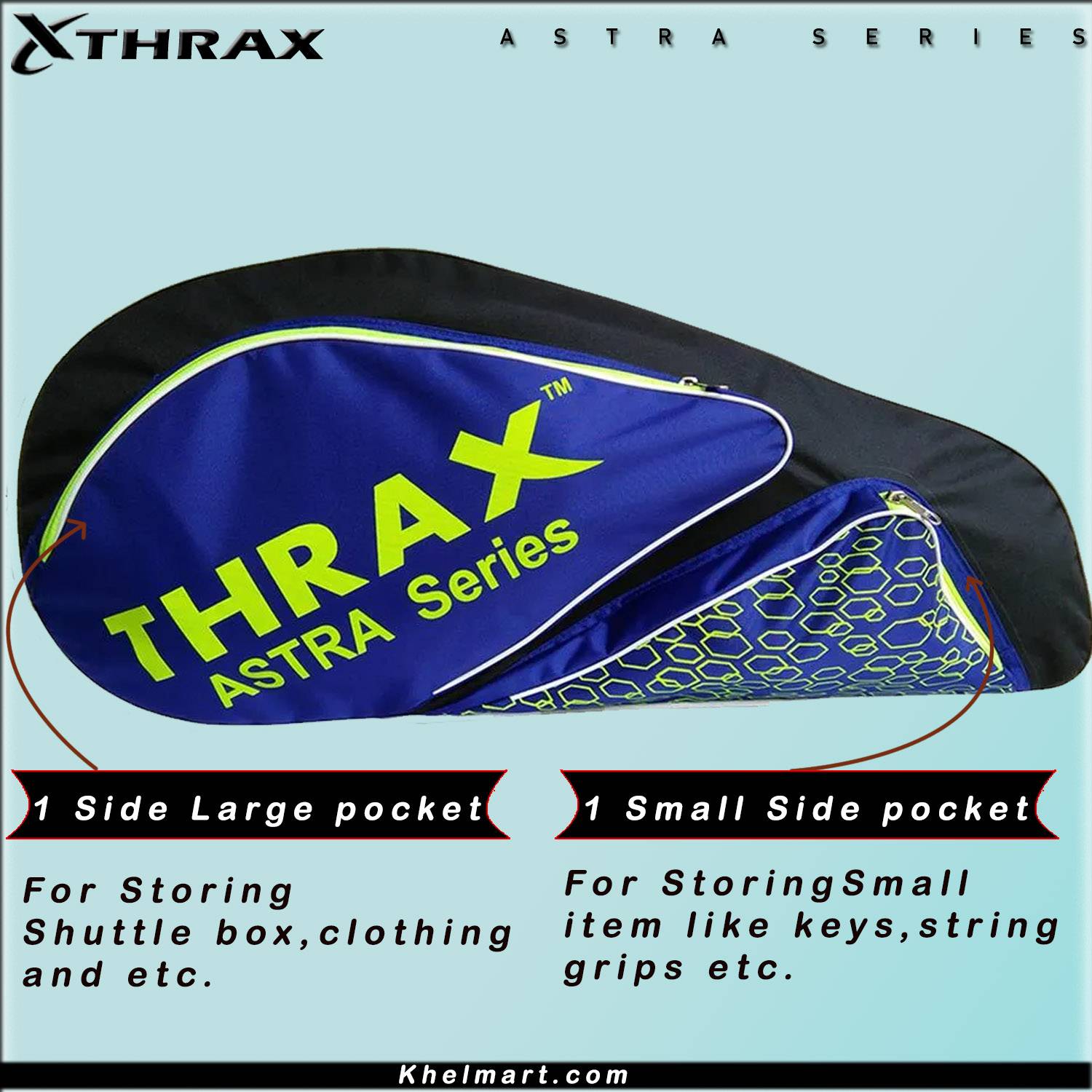 Thrax Astra Series Badminton Kit Bag Black Blue And Lime