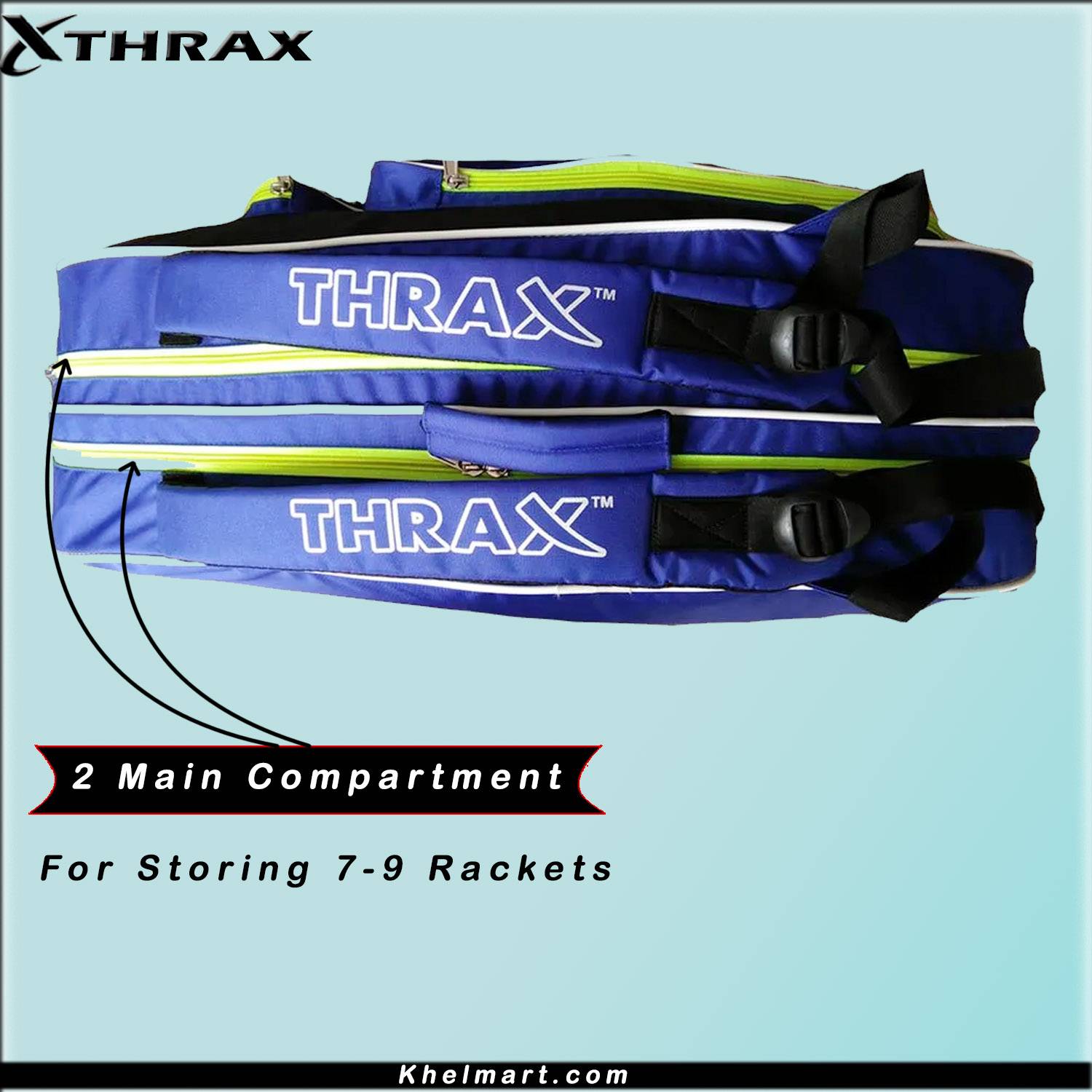 Thrax Astra Series Badminton Kit Bag Black Blue And Lime