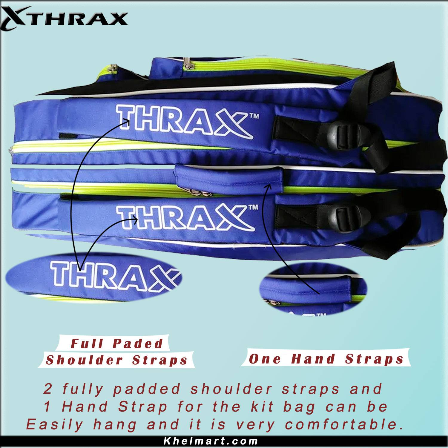 Thrax Astra Series Badminton Kit Bag Black Blue And Lime