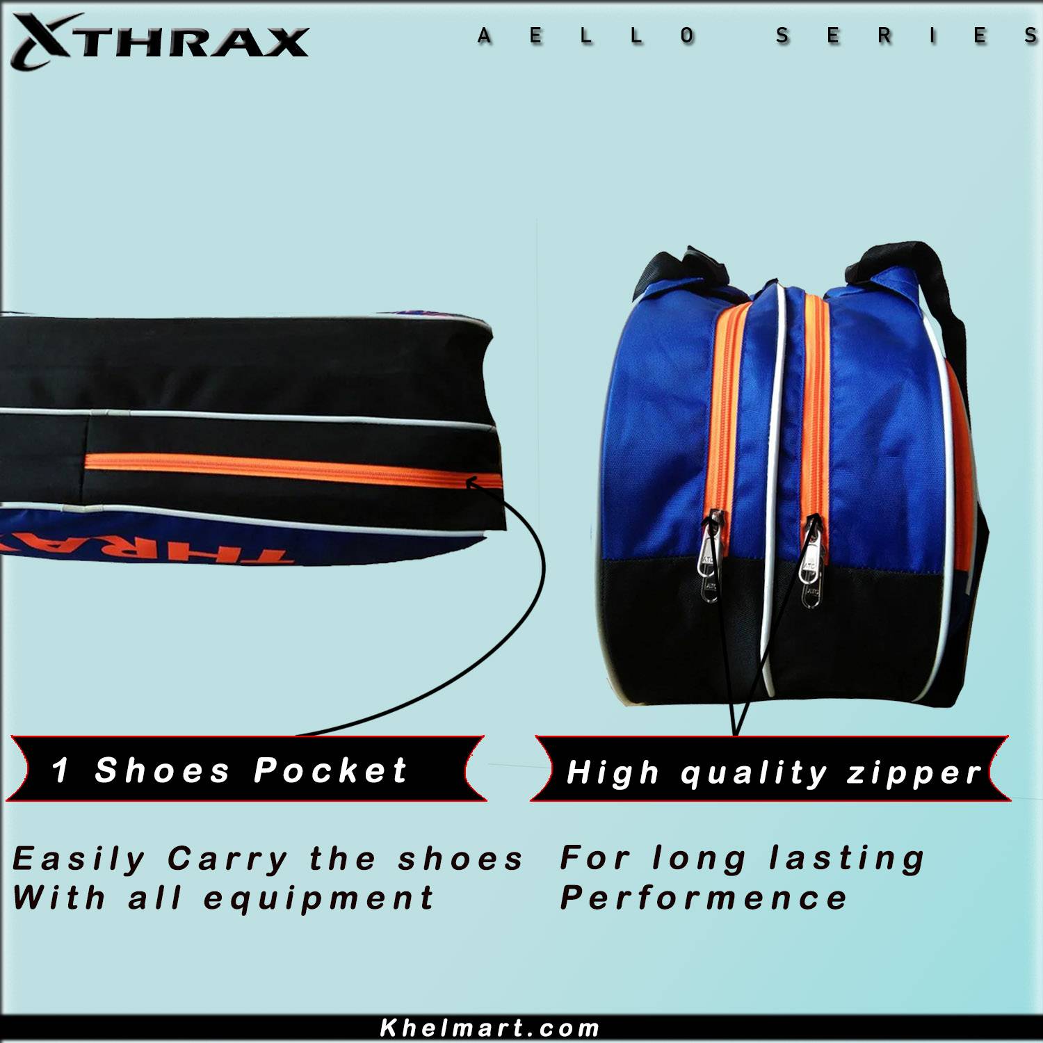 Thrax Astra Series Badminton Kit Bag Black And Blue