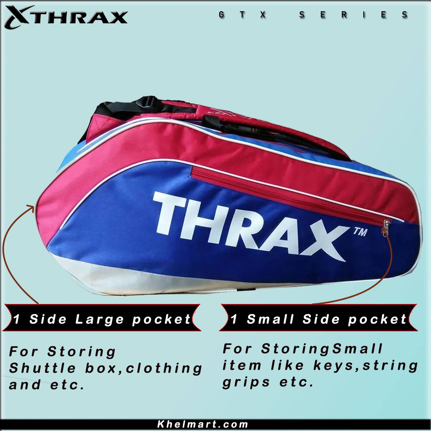 Thrax Gtx Series Badminton Kit Bag Red And Blue