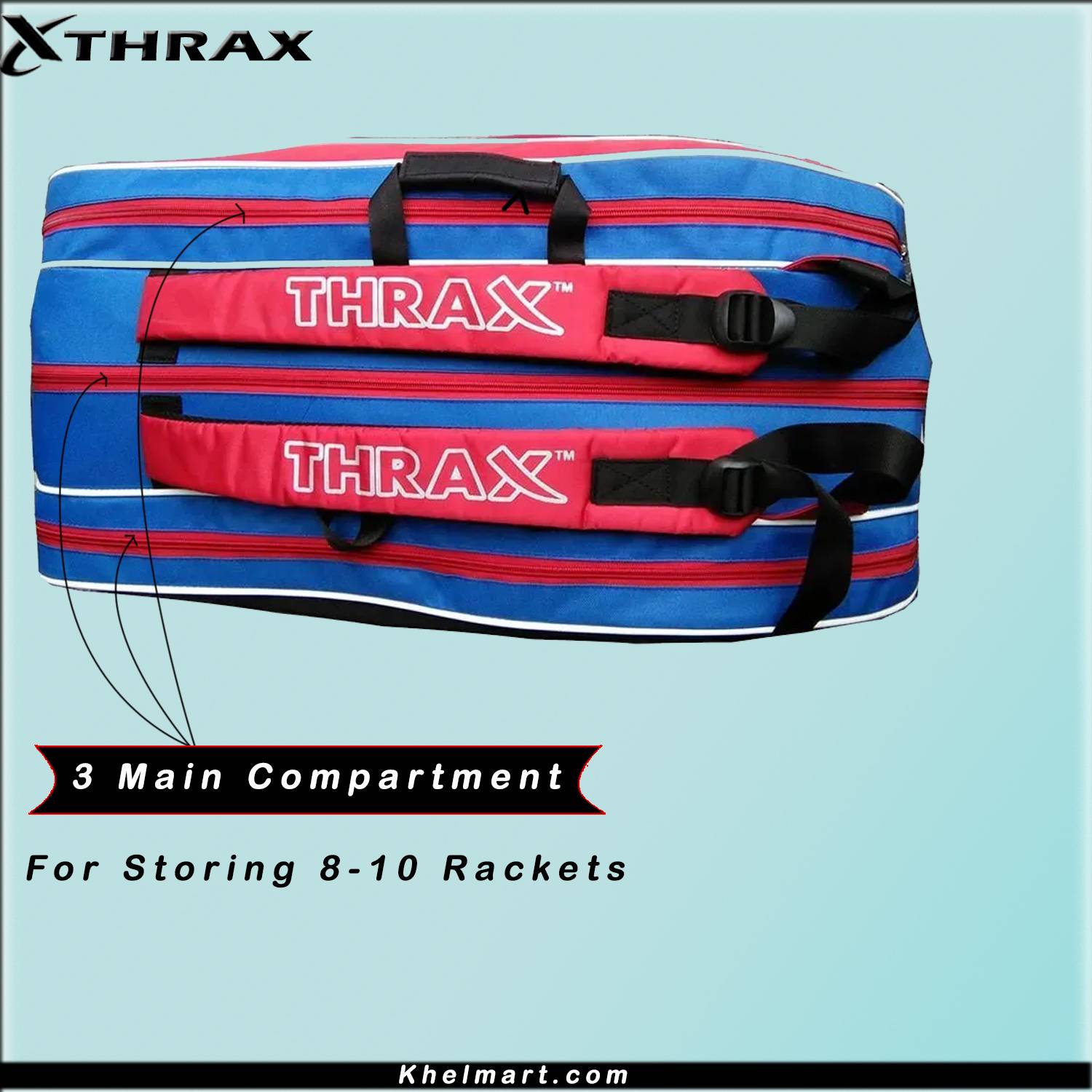 Thrax Gtx Series Badminton Kit Bag Red And Blue