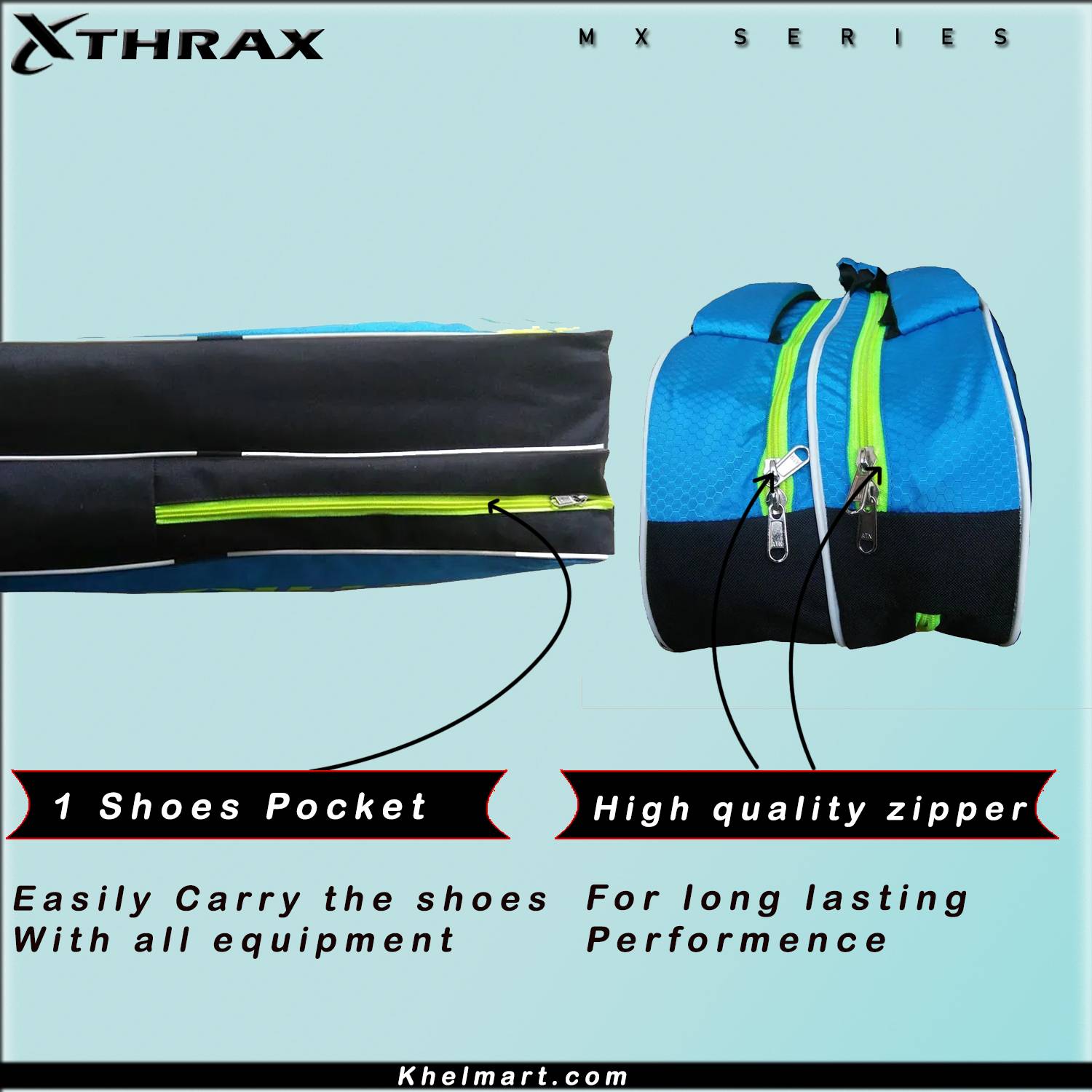 Thrax MX 01 Badminton Kit Bag Sky Blue And Lime