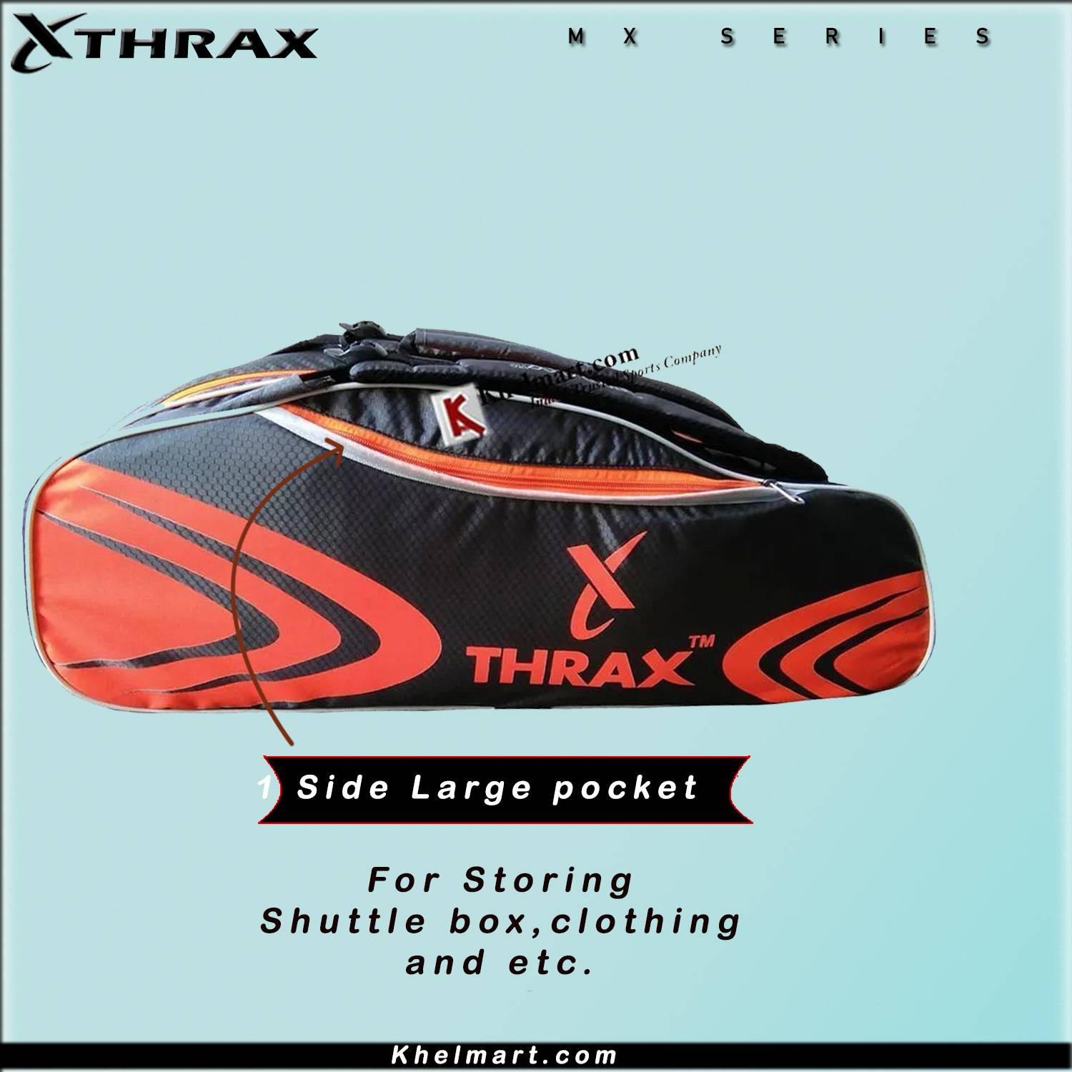 Thrax MX 01 Badminton Kit Bag Grey And Orange