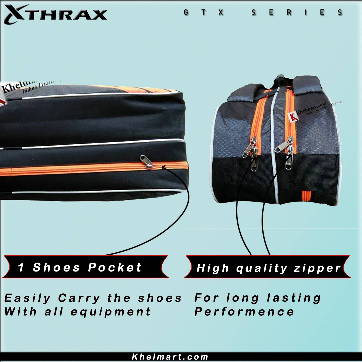 Thrax MX 01 Badminton Kit Bag Grey And Orange