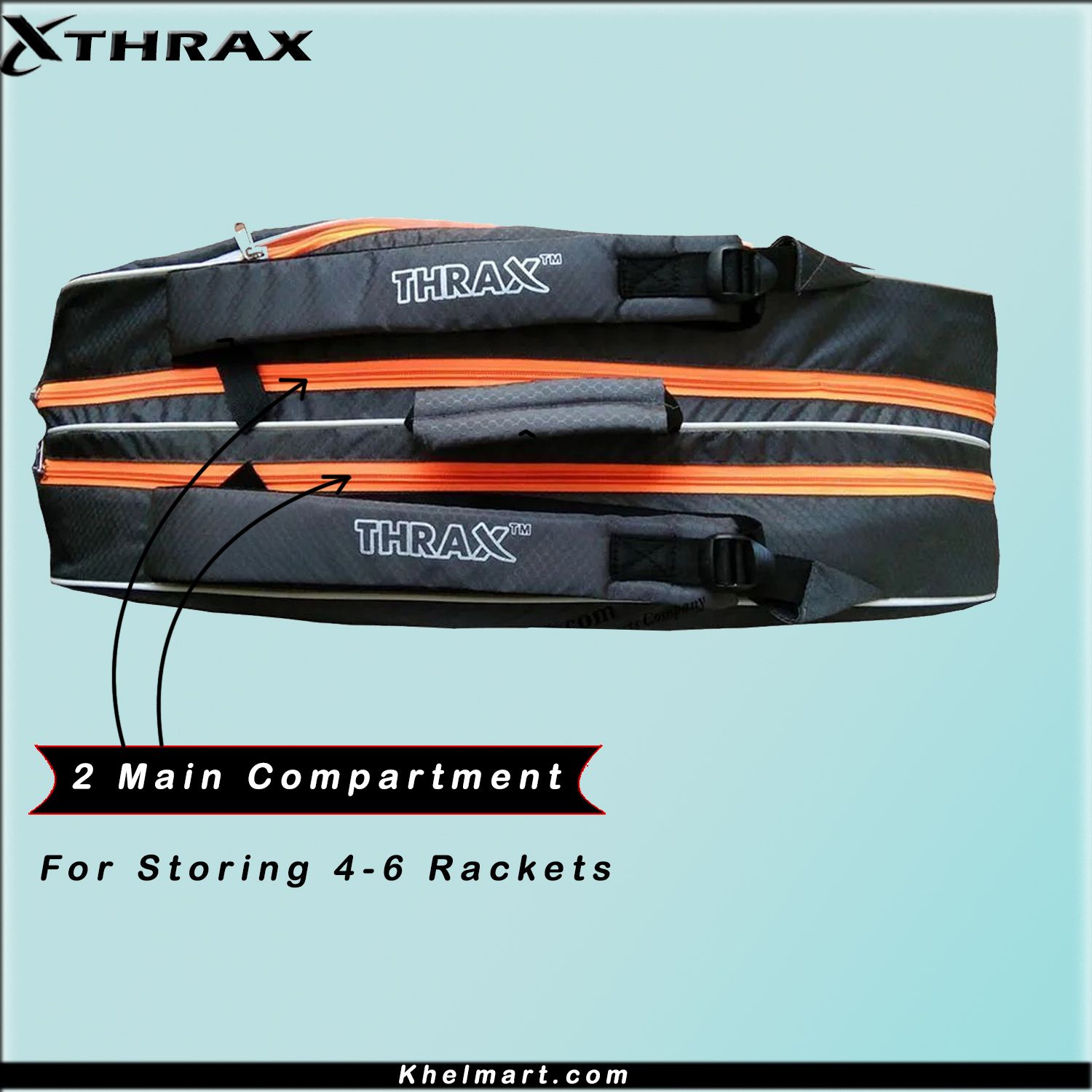 Thrax MX 01 Badminton Kit Bag Grey And Orange