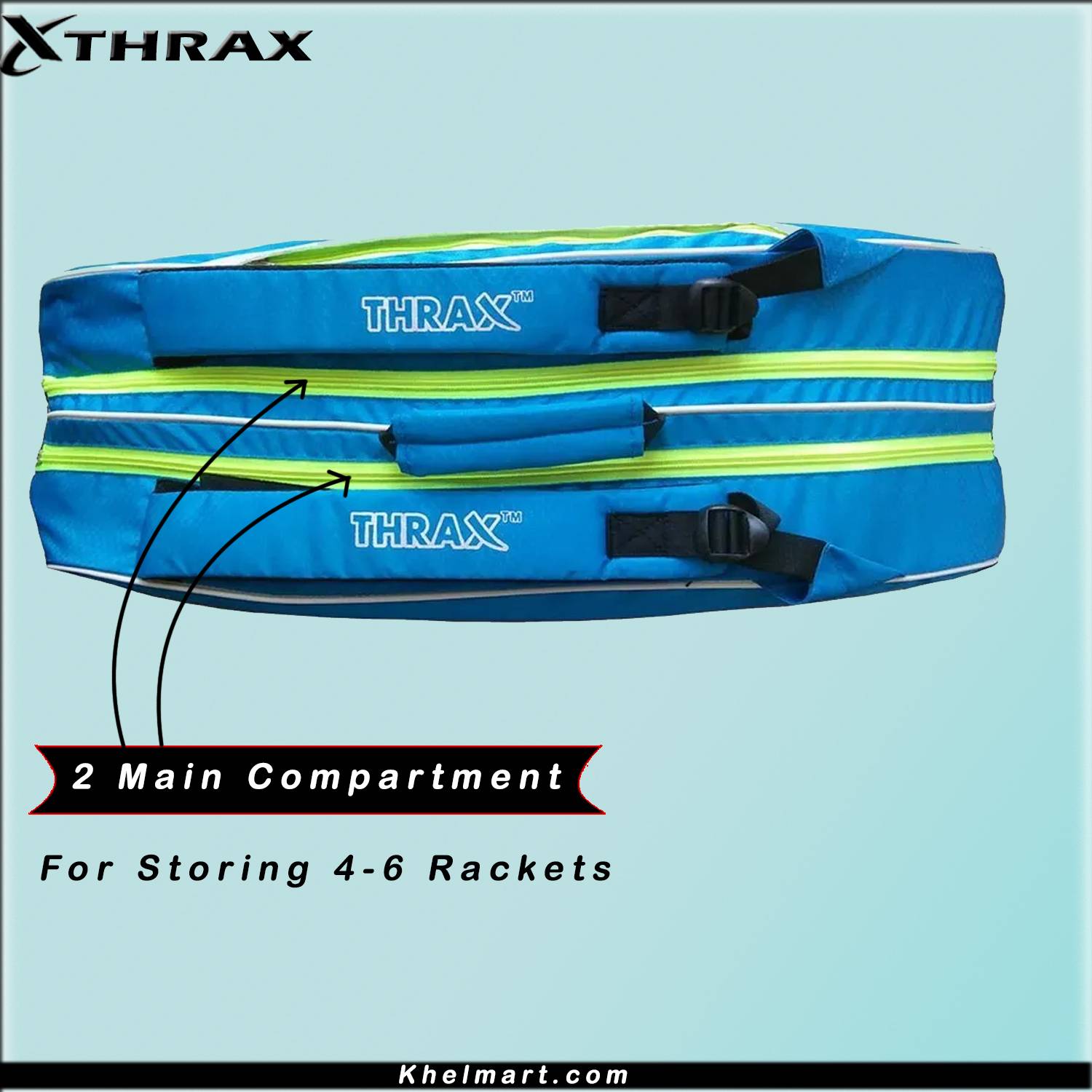 Thrax MX 01 Badminton Kit Bag Sky Blue And Lime