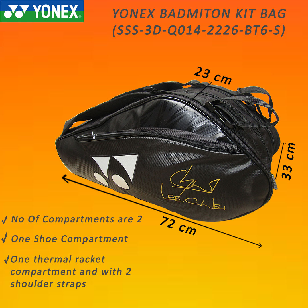 YONEX SSS-3D-Q014-2226-BT6-S Badminton Kit Bag - (Black-Silver)
