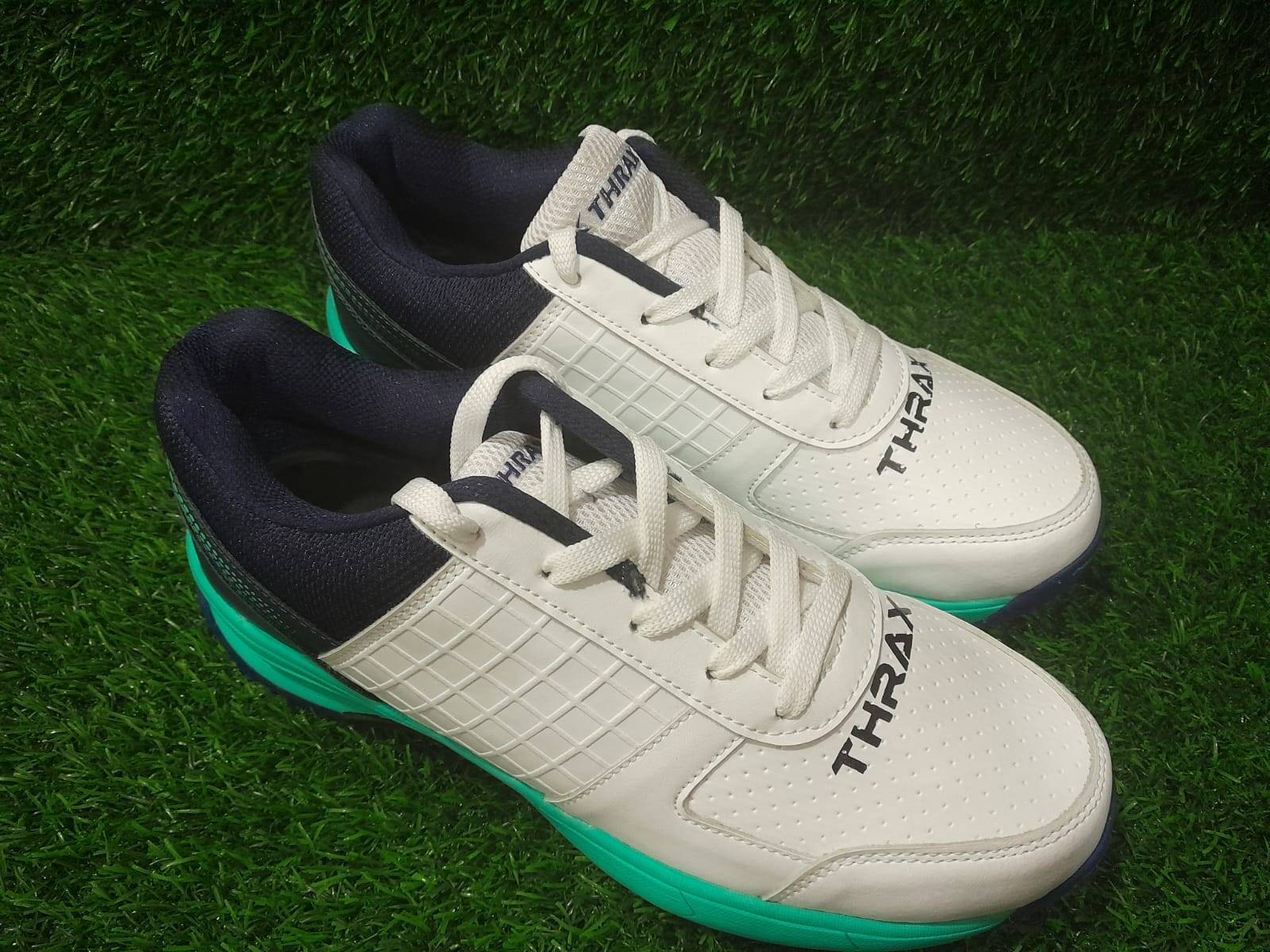  Thrax Hoop Cricket Rubber Stud Cricket Shoes White Blue Sea green